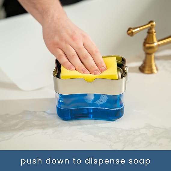 2 in 1 Countertop Dish Soap Dispenser Pump and Sponge Holder for Kitchen Sink